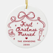 Whimsical Hand Drawn  First Christmas Married Keramik Ornament (Vorne)