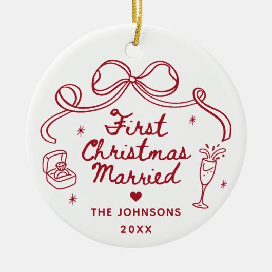 Whimsical Hand Drawn  First Christmas Married Keramik Ornament (Vorne)