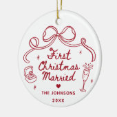 Whimsical Hand Drawn  First Christmas Married Keramik Ornament (Links)