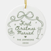 Whimsical Hand Drawn First Christmas Married Keramik Ornament (Vorne)