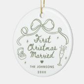 Whimsical Hand Drawn First Christmas Married Keramik Ornament (Links)