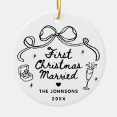 Whimsical Hand Drawn First Christmas Married Keramik Ornament (Vorne)