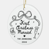 Whimsical Hand Drawn First Christmas Married Keramik Ornament (Links)