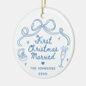 Whimsical Hand Drawn First Christmas Married Keramik Ornament (Links)