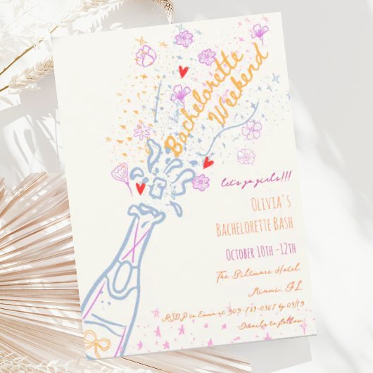 Whimsical Hand Drawn Floral Bachelorette Wochenend Einladung