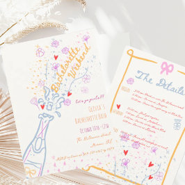 Whimsical Hand Drawn Floral Bachelorette Wochenend Einladung