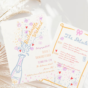 Whimsical Hand Drawn Floral Bachelorette Wochenend Einladung