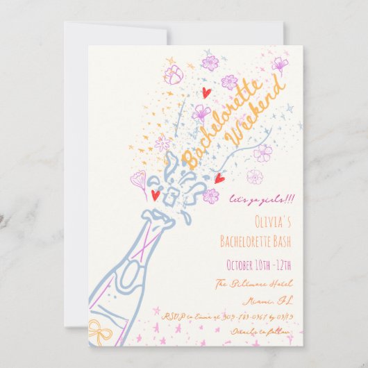 Whimsical Hand Drawn Floral Bachelorette Wochenend Einladung (Vorderseite)