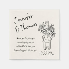 Whimsical Hand Drawn Floral Champagne Hochzeit Serviette