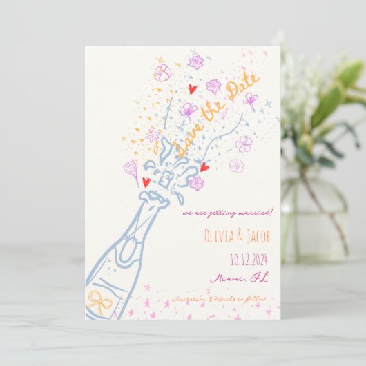 Whimsical Hand Drawn Floral Fun Save the Date Einladung (Stehend Vorderseite)