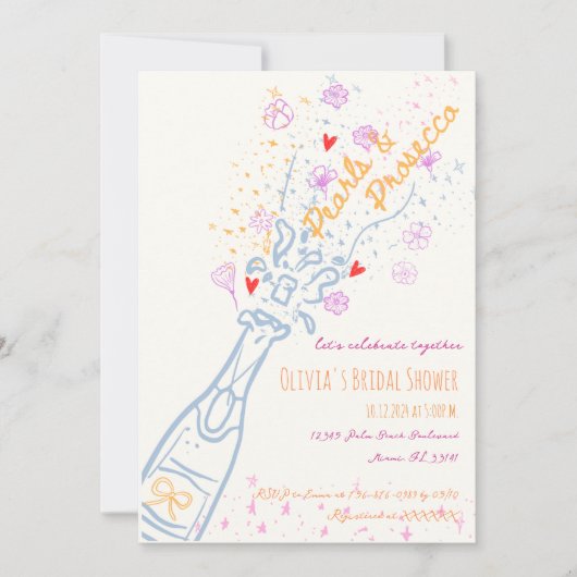 Whimsical Hand Drawn Floral Scribble Brautparty Einladung (Vorderseite)