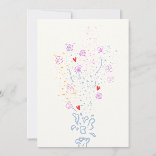 Whimsical Hand Drawn Floral Scribble Brautparty Einladung (Rückseite)