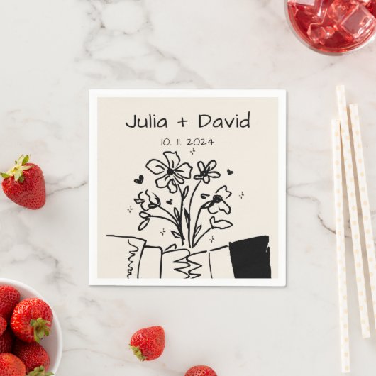 Whimsical Hand Drawn Floral Wedding Serviette (Beispiel)