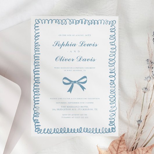 Whimsical Hand Drawn Französisch Blue Elopement Ho Einladung