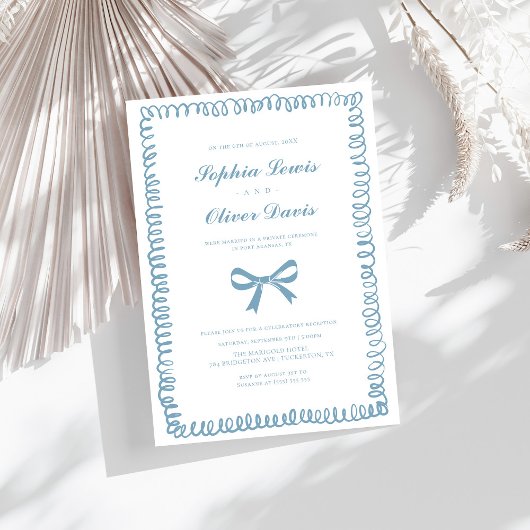 Whimsical Hand Drawn Französisch Blue Elopement Ho Einladung