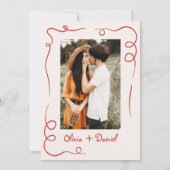 Whimsical Hand Drawn Französisch Foto Red Wedding Einladung (Rückseite)