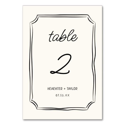 Whimsical Hand Drawn Französisch Hochzeit Tischnummer (Rückseite)