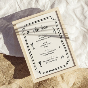 Whimsical Hand Drawn French Wedding Bar Menu Poster