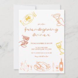 Whimsical Hand Drawn Friendsgiving Dinner einladen Einladung