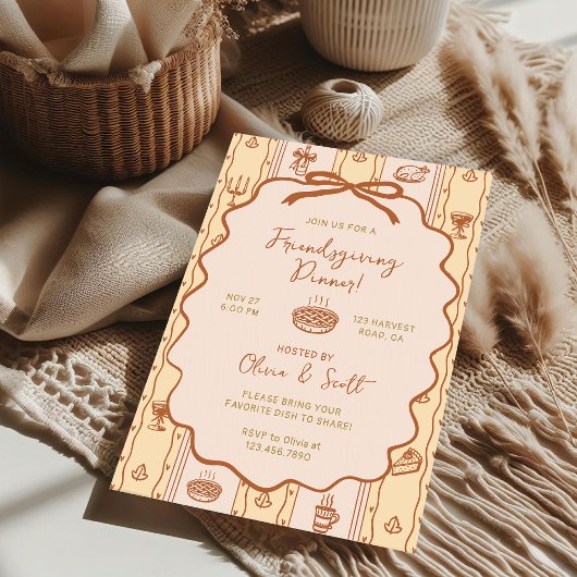 Whimsical Hand Drawn Friendsgiving Potluck Dinner Einladung