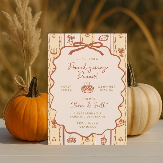 Whimsical Hand Drawn Friendsgiving Potluck Dinner Einladung