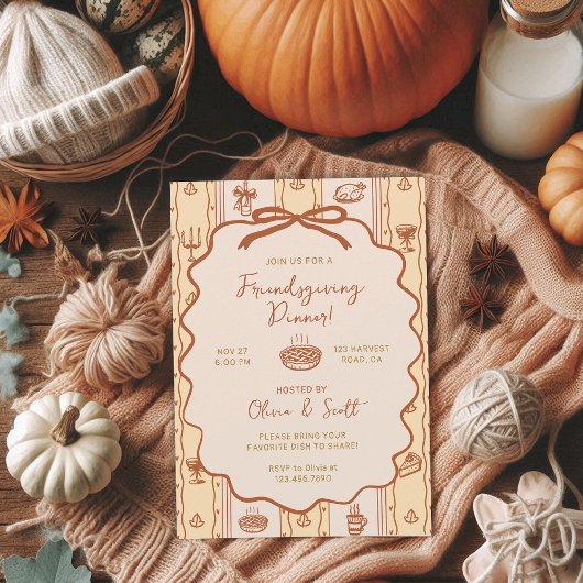 Whimsical Hand Drawn Friendsgiving Potluck Dinner Einladung