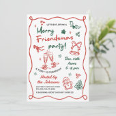 Whimsical Hand Drawn Friendsmas Christmas Party Einladung (Stehend Vorderseite)