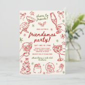 Whimsical Hand Drawn Friendsmas Christmas Party Einladung (Stehend Vorderseite)