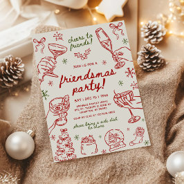 Whimsical Hand Drawn Friendsmas Christmas Party Einladung