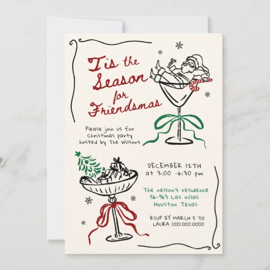 Whimsical Hand Drawn Friendsmas Weihnachtsgebäck P Einladung (Vorderseite)