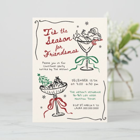 Whimsical Hand Drawn Friendsmas Weihnachtsgebäck P Einladung (Stehend Vorderseite)