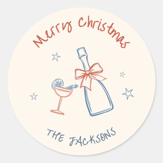 Whimsical Hand Drawn frohe Weihnachten Runder Aufkleber (Vorderseite)