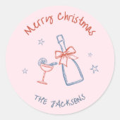 Whimsical Hand Drawn frohe Weihnachten Runder Aufkleber (Vorderseite)
