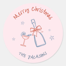 Whimsical Hand Drawn frohe Weihnachten Runder Aufkleber