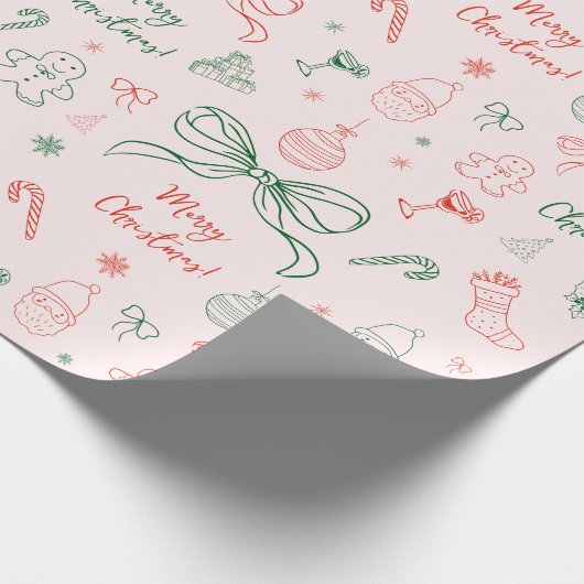 Whimsical Hand Drawn Fun Französisch Frohe Weihnac Geschenkpapier (Ecke)