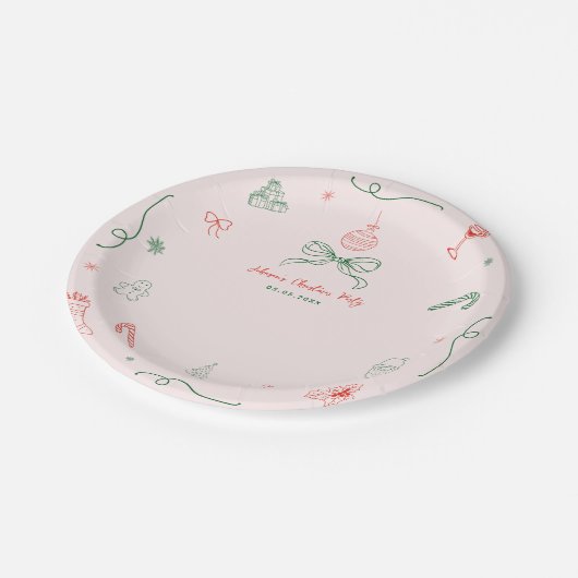 Whimsical Hand Drawn Fun Französisches Weihnachtsf Pappteller (Schrägansicht)