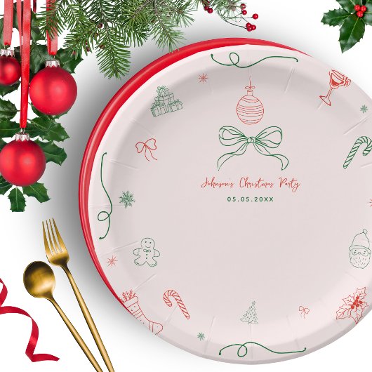 Whimsical Hand Drawn Fun Französisches Weihnachtsf Pappteller