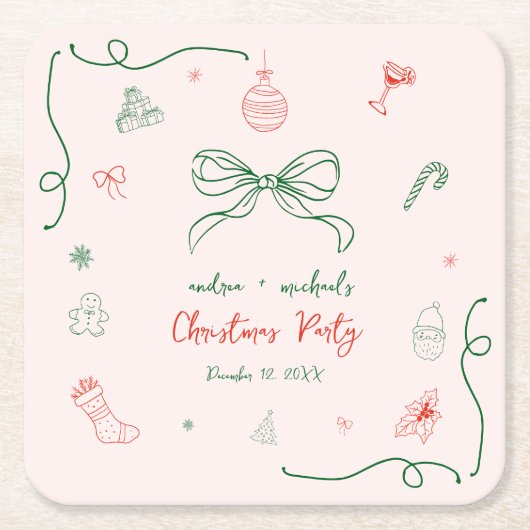 Whimsical Hand Drawn Fun Französisches Weihnachtsf Rechteckiger Pappuntersetzer (Vorderseite)