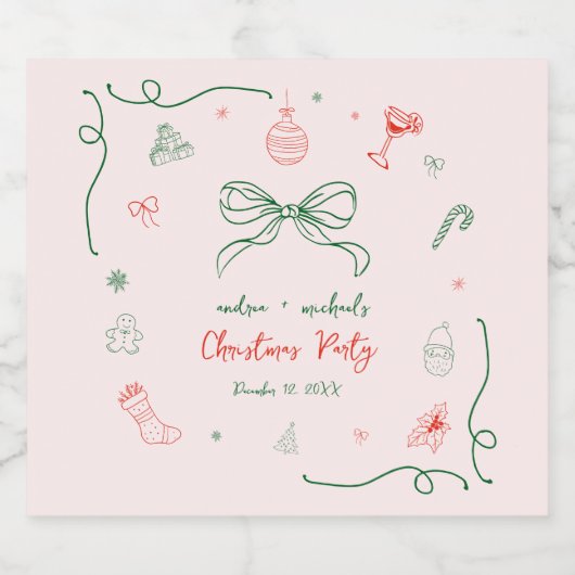 Whimsical Hand Drawn Fun Französisches Weihnachtsf Schaumweinetikett (Einzelnes Label)