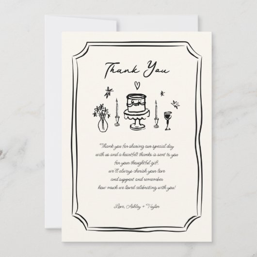 Whimsical Hand Drawn Fun Quirky Wedding Dankeskarte (Vorderseite)
