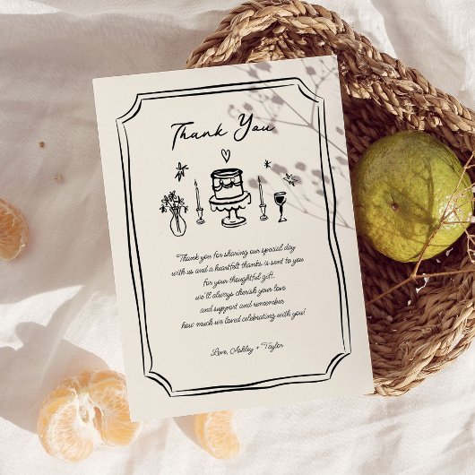 Whimsical Hand Drawn Fun Quirky Wedding Dankeskarte