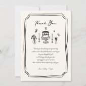 Whimsical Hand Drawn Fun Quirky Wedding Foto Dankeskarte (Vorderseite)