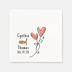 Whimsical Hand Drawn Funky Hearts Wedding Serviette
