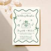 Whimsical Hand Drawn Green Cream Hochzeitsempfang Einladung
