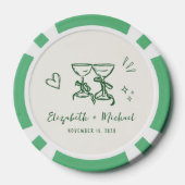 Whimsical Hand Drawn Green Cream Wedding Pokerchips (Rückseite)