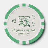 Whimsical Hand Drawn Green Cream Wedding Pokerchips (Vorderseite)