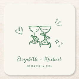 Whimsical Hand Drawn Green Cream Wedding Rechteckiger Pappuntersetzer