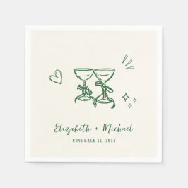 Whimsical Hand Drawn Green Cream Wedding Serviette