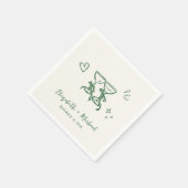 Whimsical Hand Drawn Green Cream Wedding Serviette (Ecke)