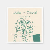 Whimsical Hand Drawn Green Floral Hochzeit Serviette (Vorderseite)